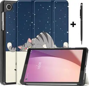 Case for Lenovo Tab M8 4th Gen 2023 8 inch Tablet Model TB-300FU TB-300XU, Slim Lightweight Stand Hard Shell Protective Cover with Stylus Pen Lazy Cat
