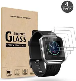 4 Packs Tempered Glass Screen Protector for Fitbit Blaze Smart Watch [0.3mm 2.5D High Definition 9H] Premium Clear Screen Protective Film for Fitbit Blaze