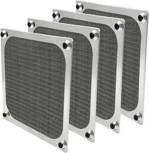 120mm Computer Fan Filter Grills with Screws, Ultra Fine Aluminum Mesh - 4 Pack Silver