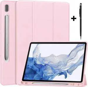 Protective Case for Samsung Galaxy Tab S9 11 inch 2023, SM-X710 SM-X716B SM-X718U, Smart Stand Cover Hard Shell with Pencil Holder, Stylus Pen Pink