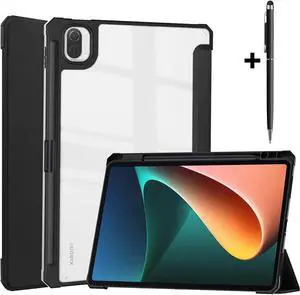 Case For Xiaomi Pad 5 / Pad 5 Pro 11 Inch, Transparent Hard Back Cover Trifold Smart Stand Cover with Pen Holder, Stylus Pen, Auto Wake/Sleep