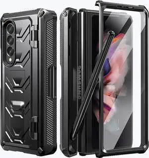 For Samsung Galaxy Z Fold 3 Case with S Pen Holder, Built-in Kickstand / Screen Protector / Camera & Hinge Protection, 360° Protection Phone Case Cover for Samsung Galaxy Z Fold 3 5G 2021