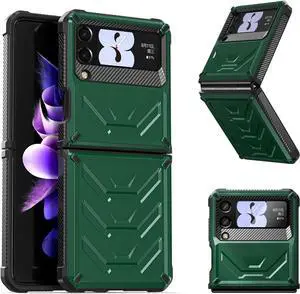 For Samsung Galaxy Z Flip 3 5G 6.7 inch 2021 Case with Slide Camera Cover, Military Grade Heavy Duty Protective Armor Phone Case Shockproof Cover Army Green