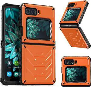 For Motorola Moto Razr 2022 Case with Slide Camera Cover, Military Grade Heavy Duty Protective Armor Phone Case Shockproof Hard Shell Cover Orange