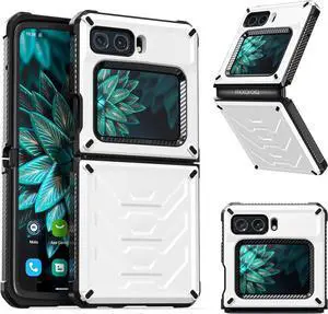 For Motorola Moto Razr 2022 Case with Slide Camera Cover, Military Grade Heavy Duty Protective Armor Phone Case Shockproof Hard Shell Cover White