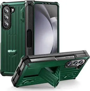 Case for Samsung Galaxy Z Fold 5 5G 2023, Military-Grade Full-Body Shockproof Phone Cover Rugged Bumper Case with Built-in Screen Protector & Kickstand & S Pen Slot Dark Green
