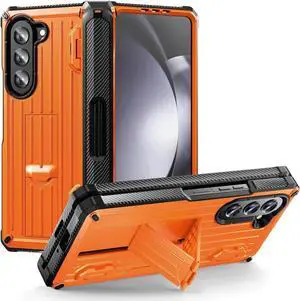 Case for Samsung Galaxy Z Fold 5 5G 2023, Military-Grade Full-Body Shockproof Phone Cover Rugged Bumper Case with Built-in Screen Protector & Kickstand & S Pen Slot Orange