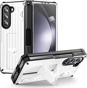 Case for Samsung Galaxy Z Fold 5 5G 2023, Military-Grade Full-Body Shockproof Phone Cover Rugged Bumper Case with Built-in Screen Protector & Kickstand & S Pen Slot White