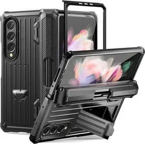Case for Samsung Galaxy Z Fold 3 5G 2021, Military-Grade Full-Body Shockproof Rugged Bumper Case Cover with Built-in Screen Protector & Kickstand & S Pen Slot