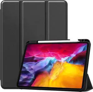 iPad Pro 11 inch Case 2021 with Pencil Holder, Slim Lightweight Trifold Stand Cover with Soft TPU Back Cover - Auto Sleep / Wake+Pencil Charging - Smart Case for iPad Pro 11 inch 2021 2020 2018 Black