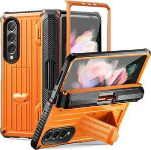 Case for Samsung Galaxy Z Fold 3 5G 2021, Military-Grade Full-Body Shockproof Rugged Bumper Case Cover with Built-in Screen Protector & Kickstand & S Pen Slot Orange Case for Samsung Galaxy Z Fold 3 5G 2021, Military-Grade Full-Body Shockproof Rugged Bumper Case Cover with Built-in Screen Protector & Kickstand & S Pen Slot Orange
