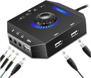 External Sound Card USB Audio Adapter with 3.5mm Headphone and Microphone Jack Volume Control Stereo Sound Card Plug Play for Windows Mac Linux PC Laptops Desktops