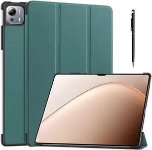 Case for Xiaomi Pad 7 Ultra 14 Inch, Tri fold Slim Lightweight Hard Shell Smart Protective Cover with Multi-Angle Stand, Universal Stylus Pen Dark Green