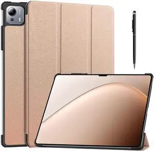 Case for Xiaomi Pad 7 Ultra 14 Inch, Tri fold Slim Lightweight Hard Shell Smart Protective Cover with Multi-Angle Stand, Universal Stylus Pen Rose Gold