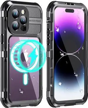 Waterproof Case for iPhone 15 Pro 6.1 inch, Built-in [Screen Protector] [IP68 Water Proof] [14FT Military Grade Shockproof], Metal Full Body Aluminum Protective Drop Protection Cover for iPhone 15 Pro