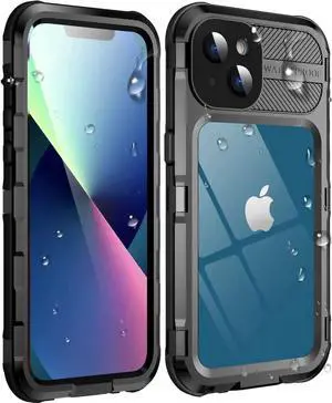 iPhone 13 Waterproof Metal Case with Built-in Screen Protector [15FT Military Grade Shockproof][IP68 Water Proof], Full Body Aluminum Protective Drop Protection Cover for iPhone 13 6.1 inch