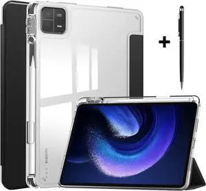 Protective Case for Xiaomi Mi Pad 6 / 6 Pro 11 Inch 2023 with S Pen Holder, Universal Stylus Pen,Transparent Hard Shell Back Trifold Smart Stand Cover