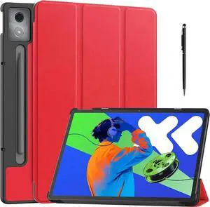 Case for Lenovo Idea Tab Pro 12.7 inch 2025 TB-373FU TB-375FC, Slim Smart Cover Lightweight Hard Shell Protective Cover with Multi-Angle Stand, Universal Stylus Pen Red