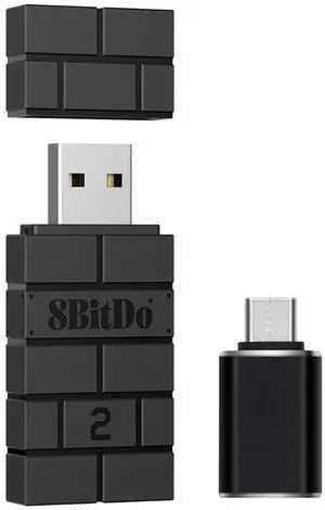 8Bitdo Wireless USB Adapter 2 for Switch/Switch2, Windows, Mac & Raspberry Pi, Compatible with Xbox Series X/S, Xbox One, Switch Pro, PS5 Controller and More with OTG Adapter Black