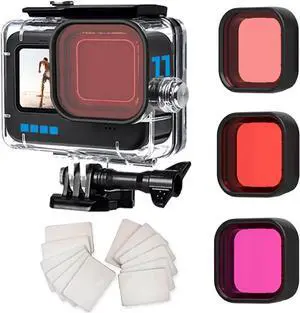 Waterproof Housing for GoPro Hero 12 Black / Hero 11 Black / Hero 10 Black / Hero 9 Black, Protective 60m Underwater Dive Case Shell with 3 Pack Filters and 12 PCS Anti- Fog Inserts