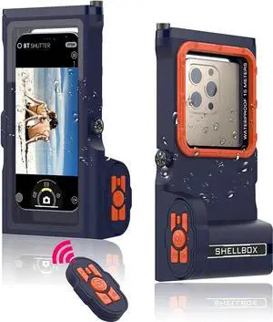 Underwater Snorkeling Diving Waterproof Phone Case for iPhone Samsung Galaxy LG Huawei Series Smartphone Below 6.7 inch Universal, Bluetooth Connection Control Cameras Zoom Video with APP