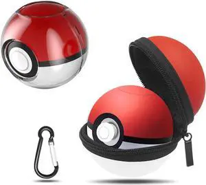 Protective Cover Case Cover for Pokeball Plus Controller Poke Ball Plus Pikachu Eevee Carrying Case Bag ( Red Bag+ Clear case )