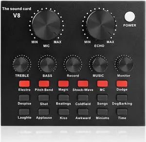 Live Sound Card Portable Mobile Audio Mixer, Karaoke Sound Mixer Recording Sound Card for Live Broadcast K Songs Recording Voice Chatting