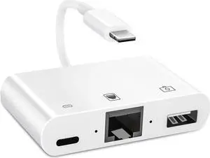 Lightning to RJ45 Adapter, 3 in 1 RJ45 Ethernet LAN Network Adapter with USB Camera Adapter and Charge Port Compatible with iPhone/iPad/iPod, Plug and Play, Supports 100Mbps Ethernet Network