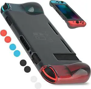 Protective Case Cover for Nintendo Switch Comfortable Soft TPU Grip Case and Ergonomic Anti-Scratch Shock-Absorption Cover for Nintendo Switch 2017 with 8 Thumb Grips Caps