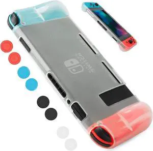 Protective Case Cover for Nintendo Switch Comfortable Soft TPU Grip Case and Ergonomic Anti-Scratch Shock-Absorption Cover for Nintendo Switch 2017 with 8 Thumb Grips Caps Clear