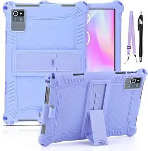 Okaysea 10.1 inch Silicone Tablet Case with Stylus Pen & Shoulder Strap, Moderness 10.1" Case, Soft Portable Protective Cover for QunyiCO 10.1, Azeyou Tab 6 10 inch Purple
