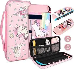Unicorn Hard Carrying Case for Nintendo Switch- Pink Portable Travel Case with Soft TPU Protective Case Cover Compatible with Nintendo Switch for Girls