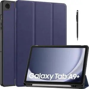 Case for Samsung Galaxy Tab A9 Plus 11 Inch 2023 SM-X210/X215/X216/X218, Slim Smart Stand Cover Protective Cover with Pencil Holder, Stand, Universal Stylus Pen Blue