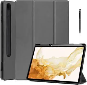 Case for Samsung Galaxy Tab S8 11 inch 2022/Tab S7 2020 11" Model SM-X700/X706/T870/T875/T878, Slim Smart Stand Cover Protective Cover with Pencil Holder, Stand, Universal Stylus Pen Grey