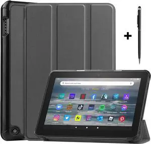 Case for All New Amazon Fire 7 inch Tablet (12th Generation, 2022 Released) - Lightweight Tri-fold Stand Auto Wake/Sleep Folio Stand Cover with Universal Stylus Pen Gray