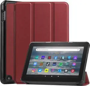 Case for All New Amazon Fire 7 inch Tablet (12th Generation, 2022 Released) - Lightweight Tri-fold Stand Auto Wake/Sleep Folio Stand Cover with Universal Stylus Pen Red