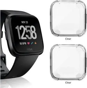 2 Pack Screen Protector Case for Fitbit Versa Soft TPU Slim Fit Full Cover Screen Protector Case for Fitbit Versa Smartwatch Bands Accessories