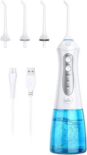 Water Flosser Cordless Teeth Cleaner with 3 Modes 4 Jets, Portable Dental Oral Irrigator, IPX7 Waterproof and USB Rechargeable with 300ML Water Tank for Travel Home Braces and Bridges Care