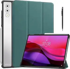 Case for Lenovo Yoga Tab Plus 12.7 inch 2025 TB520FU, Slim Smart Cover Lightweight Hard Shell Protective Cover with Multi-Angle Stand, Universal Stylus Pen Dark Green
