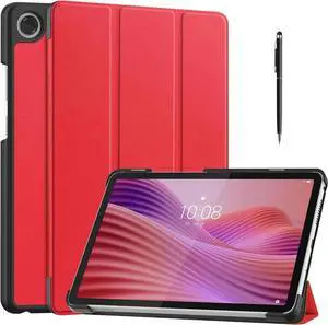 Case for Lenovo Tab One 8.7 inch 2025 / Tab K9 8.7" 2025 TB305XU TB305FU, Slim Smart Cover Lightweight Hard Shell Protective Cover with Multi-Angle Stand, Universal Stylus Pen Red