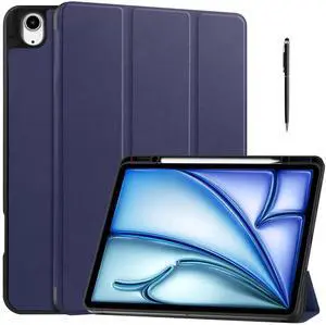 Case for iPad Air 13 Inch M3 2025 / M2 2024, Slim Smart Stand Cover Protective Cover with Pencil Holder, Stand, Universal Stylus Pen,Support Pencil Charging + Auto Wake/Sleep Blue