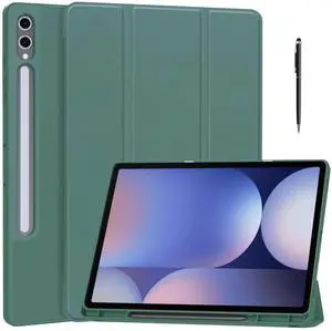 Case for Samsung Galaxy Tab S10 Plus 2024 / S9 Plus / S9 FE Plus 12.4 inch 2023, Slim Smart Stand Cover Protective Cover with Pencil Holder, Stand, Universal Stylus Pen Dark Green