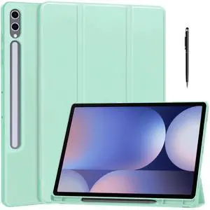 Case for Samsung Galaxy Tab S10 Plus 2024 / S9 Plus / S9 FE Plus 12.4 inch 2023, Slim Smart Stand Cover Protective Cover with Pencil Holder, Stand, Universal Stylus Pen Mint Green