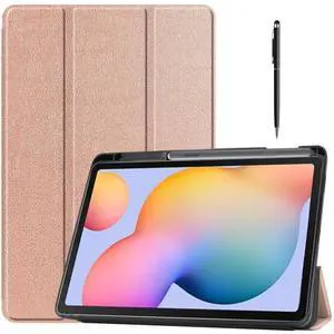 Case for Samsung Galaxy Tab S6 Lite 10.4 inch 2024 2022 2020, Slim Smart Stand Cover Protective Cover with Pencil Holder, Stand, Universal Stylus Pen Rose Gold