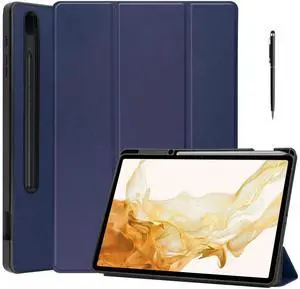 Case for Samsung Galaxy Tab S8 Plus 2022 / S7 FE 2021 / S7 Plus 2020 12.4 inch, Slim Smart Stand Cover Protective Cover with Pencil Holder, Stand, Universal Stylus Pen Blue