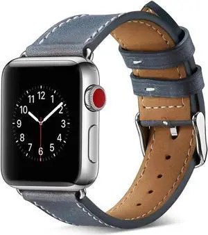 Werleo Compatible with Apple Watch Band 38mm 40mm Genuine Leather Watch Strap Compatible with Apple Watch Series 4 (40mm) Series 3 Series 2 Series 1 (38mm) Sport and Edition Blue