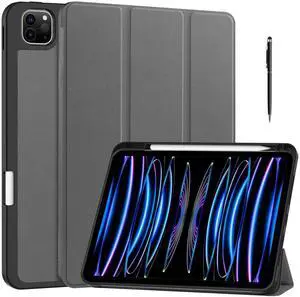 Case for iPad Pro 11 Inch 2022 2021 2020 2018, Slim Smart Stand Cover for for iPad Pro 11 4th Gen 2022/3rd Gen 2021/ 2nd Gen 2020/1st Gen 2018 with Pencil Holder, Universal Stylus Pen Grey