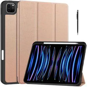 Case for iPad Pro 11 Inch 2022 2021 2020 2018, Slim Smart Stand Cover for for iPad Pro 11 4th Gen 2022/3rd Gen 2021/ 2nd Gen 2020/1st Gen 2018 with Pencil Holder, Universal Stylus Pen Rose Gold