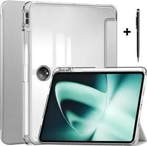 Protective Case for Oppo OnePlus Pad 11.61 inch / Oppo Pad 2 11.61 inch 2023 with S Pen Holder, Transparent Hard Shell Back Trifold Smart Stand Cover with universal stylus Pen Silver