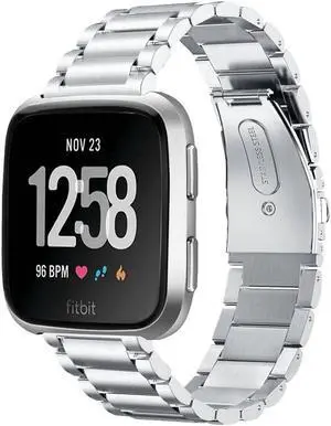 Werleo Metal Band Compatible with Fitbit Versa Bands Men Black Solid Stainless Steel Versa Special Edition Strap Business Bracelet for Fitbit Versa / Special Edition / Lite Edition Smartwatch